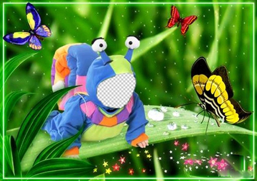 Disfraz virtual para niños de un caracol con mariposas alrededor ..