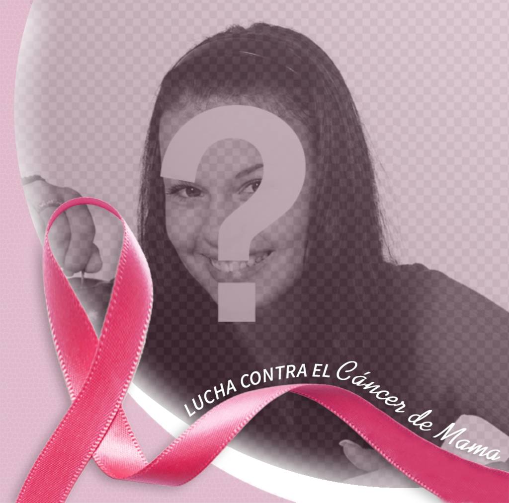Foto montaje para tu foto de perfil de un marco rosado y la cinta contra el cancer de mama. ..