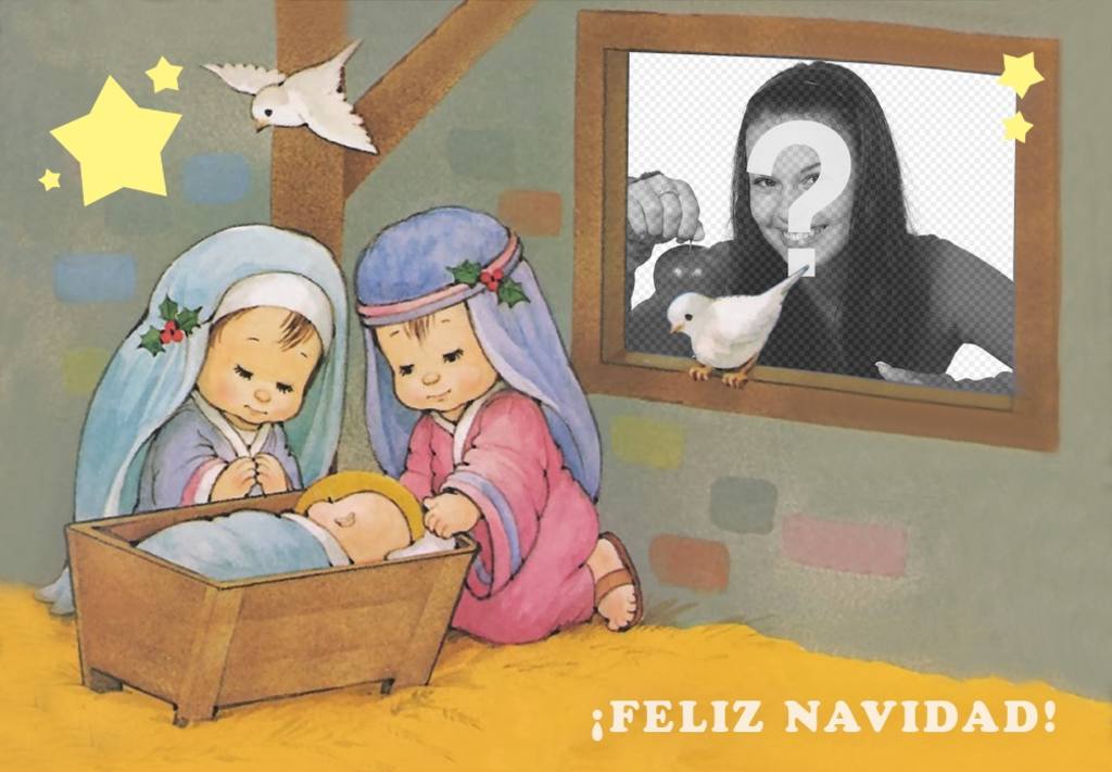 Tarjeta de Navidad del pesebre para subir tu foto ..