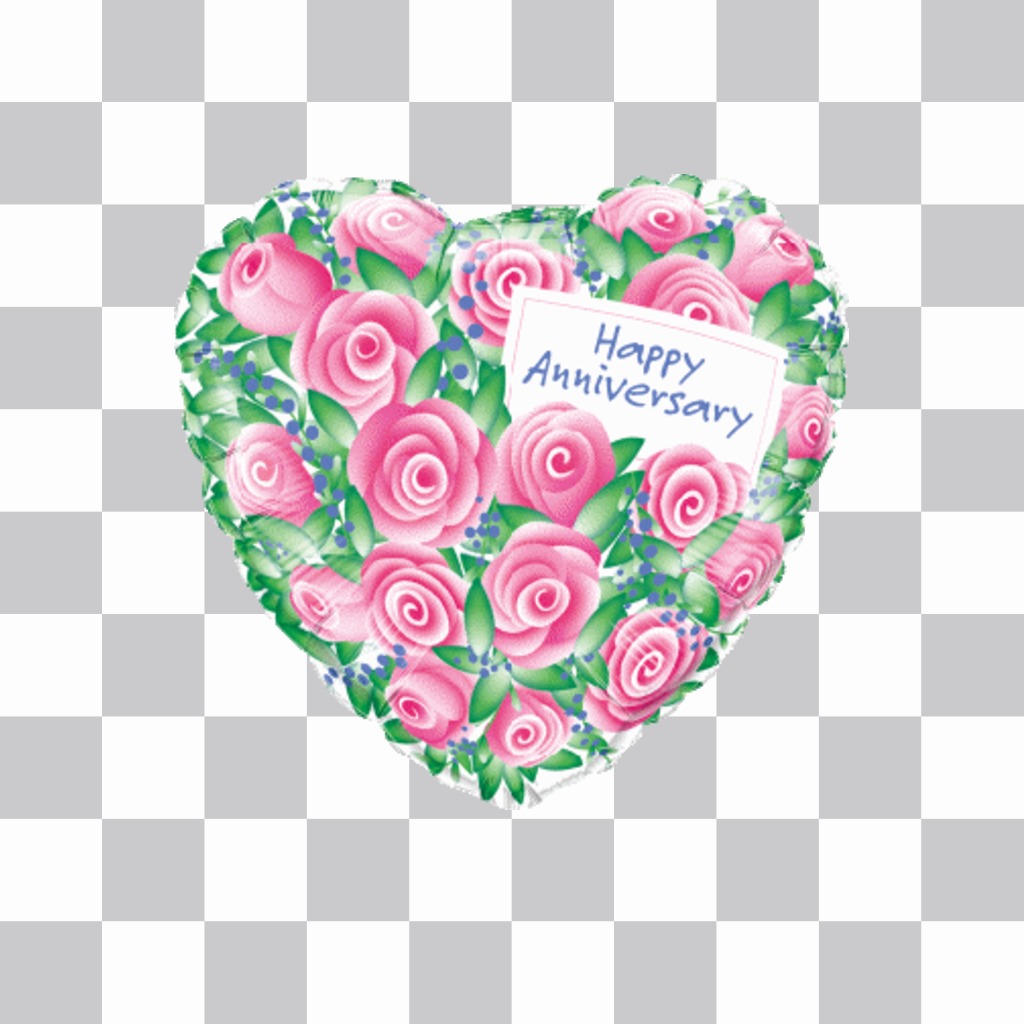 Globo en forma de corazon y con rosas y la frase HAPPY ANNIVERSARY para tus fotos ..
