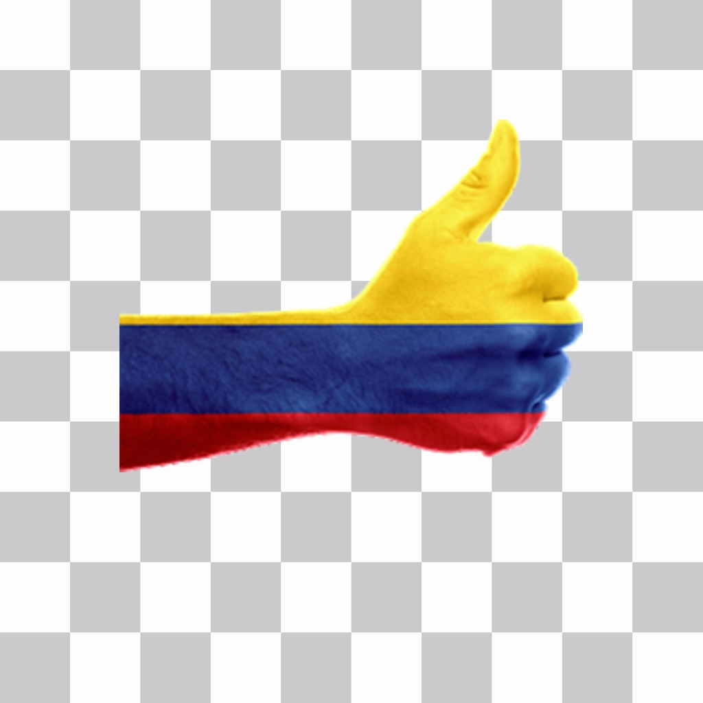 Mano con el dedo pulgar y la bandera de Colombia para pegar en tus fotos ..